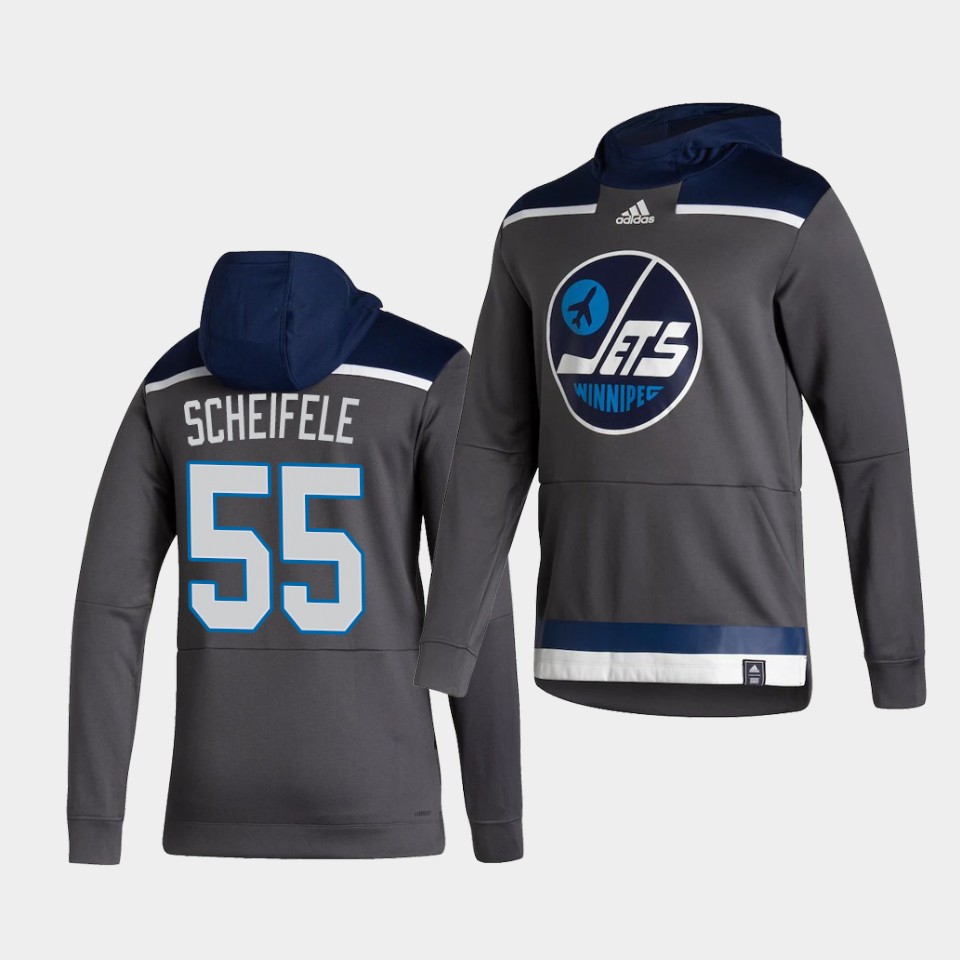 Men Winnipeg Jets #55 Scheifele Grey NHL 2021 Adidas Pullover Hoodie Jersey